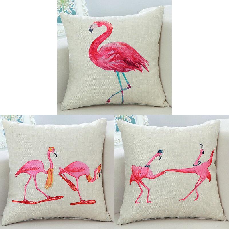 Adorable New Ins Flamingo Cartoon Soft Linen Throw Pillow For Cozy Sofa Decor