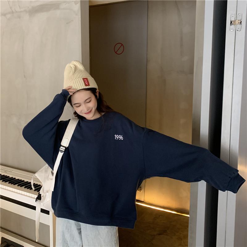 

Женские свободные свитера с длинным рукавом и круглым вырезом, женские топы, однотонные толстовки M темно-синий