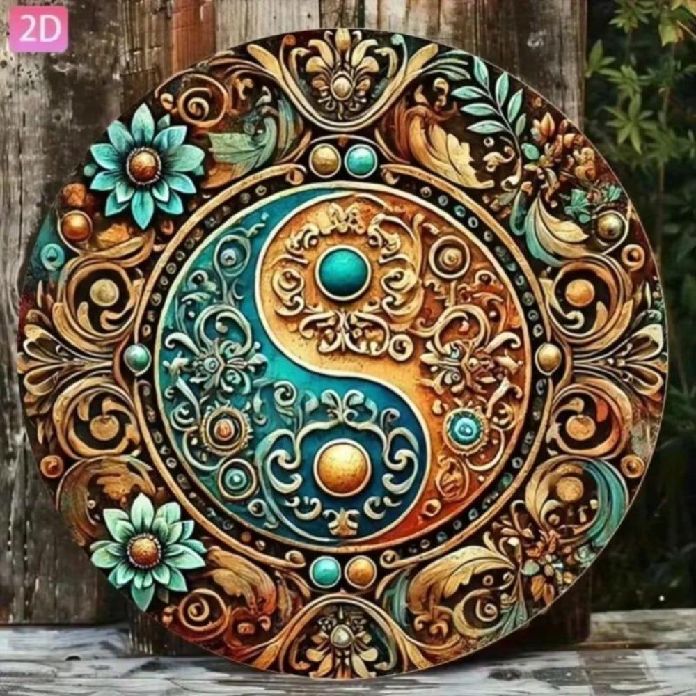 Vintage Metal Wall Art Sign Yin Yang Mandala Home Decor for Garden Living Room Bar