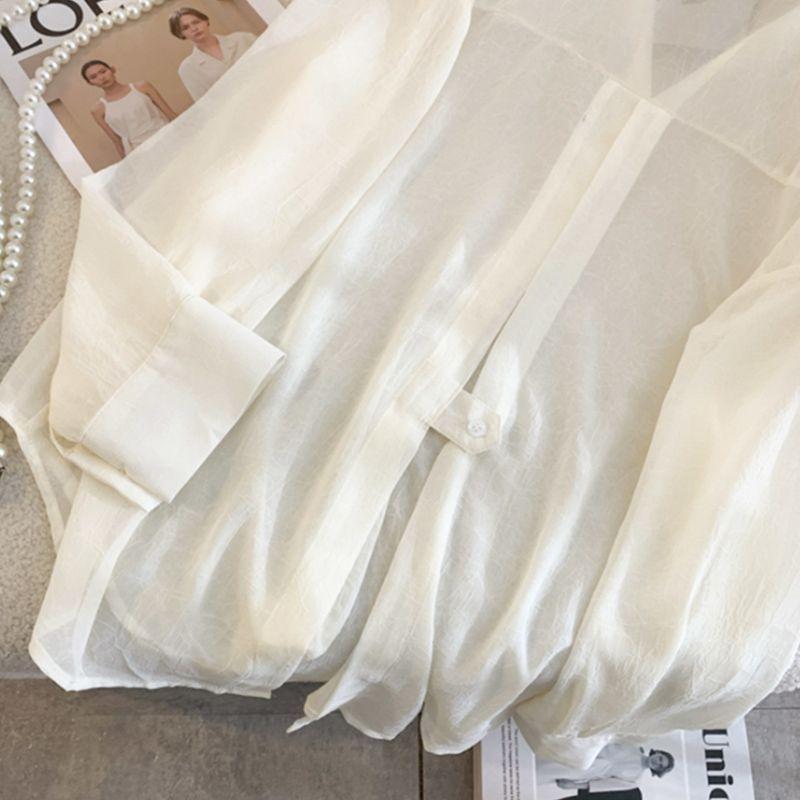 Damska letnia koszula o luźnym kroju, z nadrukiem z lodowego jedwabiu, z długim rękawem, z otwartym przodem, casualowa bluzka, lekka odzież wierzchnia