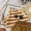Bear Leader Girls Fashionable and Casual Set Summer Thin Children's Stripe Suspender Tank Top Shorts Two Piece Set Clothes