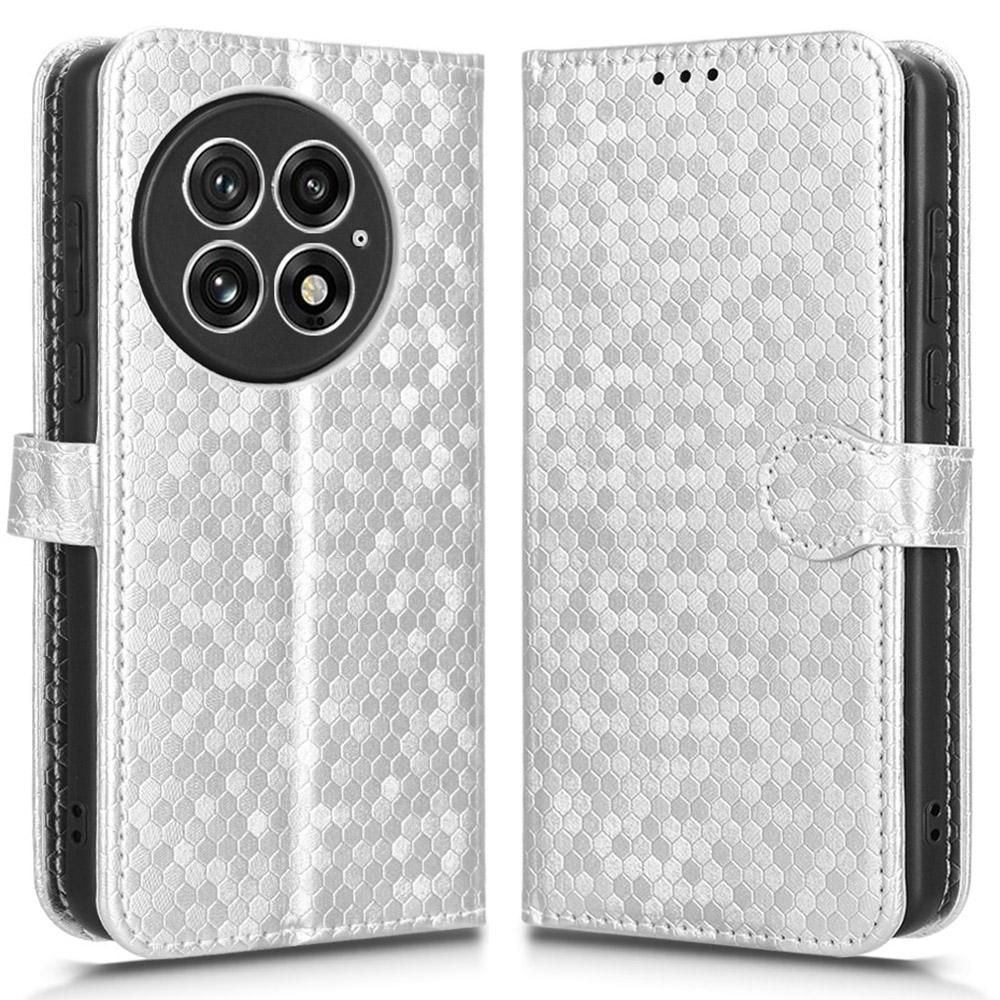 

For OnePlus 13 Wallet Case Dot Pattern Imprint PU Leather Phone Cover Silver
