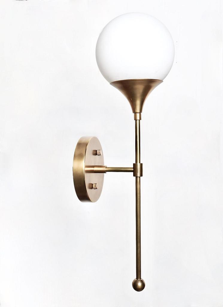 Vintage Brass Trumpet Glass Globe Wall Light – Mid Century Sconce