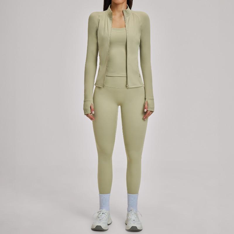 Fitness suit, polished zipper, casual suit, women's outdoor cycling, running sports three-piece set