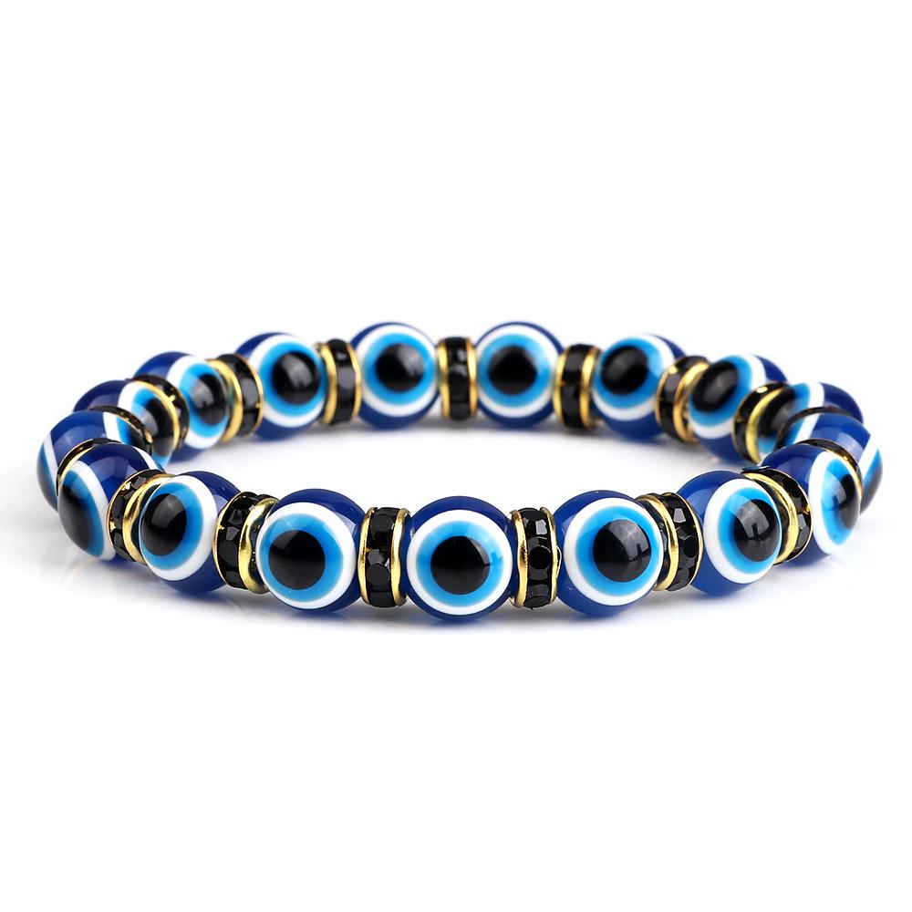 Devil's Eye Beaded Yoga Bracelet with Rhinestone Accents