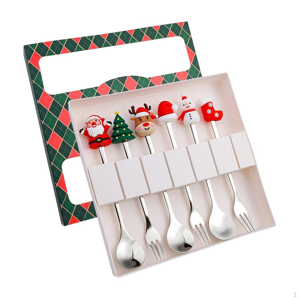 6 Count Christmas Flatware Set Spoons and Forks for Celebrations Beverages Desserts
