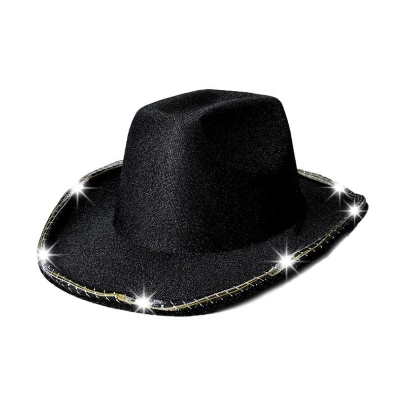 Sparkling LED Illuminated Cowboy Caps Adjustable Strap Cosplay Caps Headwear Brightness Safe Nighttime Use
