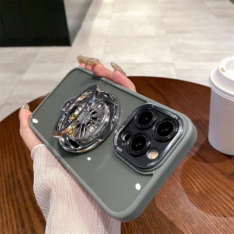 Metal Lens Is Suitable for Apple 15 Mobile Phone Case, Transparent IPhone16 Gyro Magnetic Suction Bracket 14promax Hard Case.