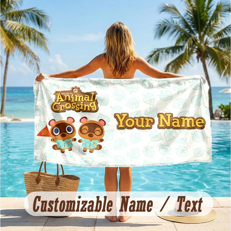Custom Text Beach Towel, Soft Absorbent Swimming Multi-use TowelAnimal Crossing