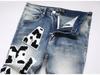 Verwaschene Blaue Distressed Bestickte Herren Skinny Jeans