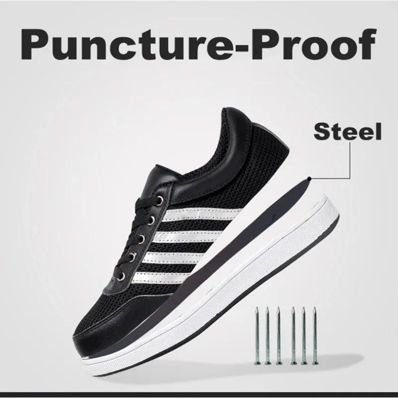 Scarpe da Lavoro di Sicurezza in Pelle Nera Uomo Stivali con Puntale in Acciaio Protezione Antiperforazione Sneakers Calzature Maschili Indistruttibili