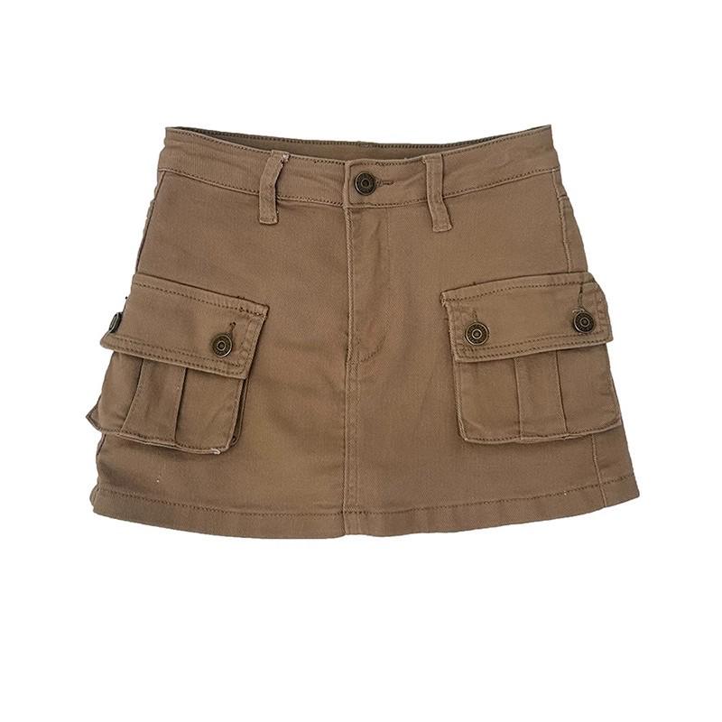 Petite High-Waisted Khaki Denim Midi Skirt - Slim Fit A-Line, Hip-Hugging & Anti-Exposure