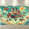 2D Cute Flying Airplane Backdrop for Aviation & Adventure Themed Event
