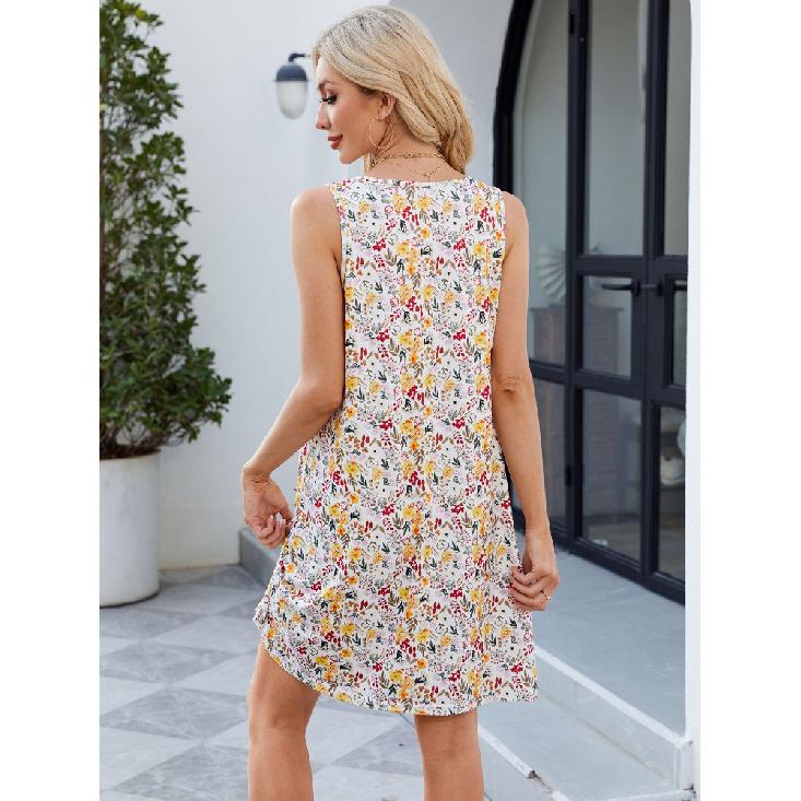 Letní Jarní Tištěné Bez ramínek Ležérní Volné Šaty ke kolenům Bez rukávů Výstřih do V Polyesterové vlákno Široký Pas Večerní šaty