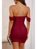 Off-Shoulder Ruched Bodycon Dress - European/American Style for Parties/Commutes