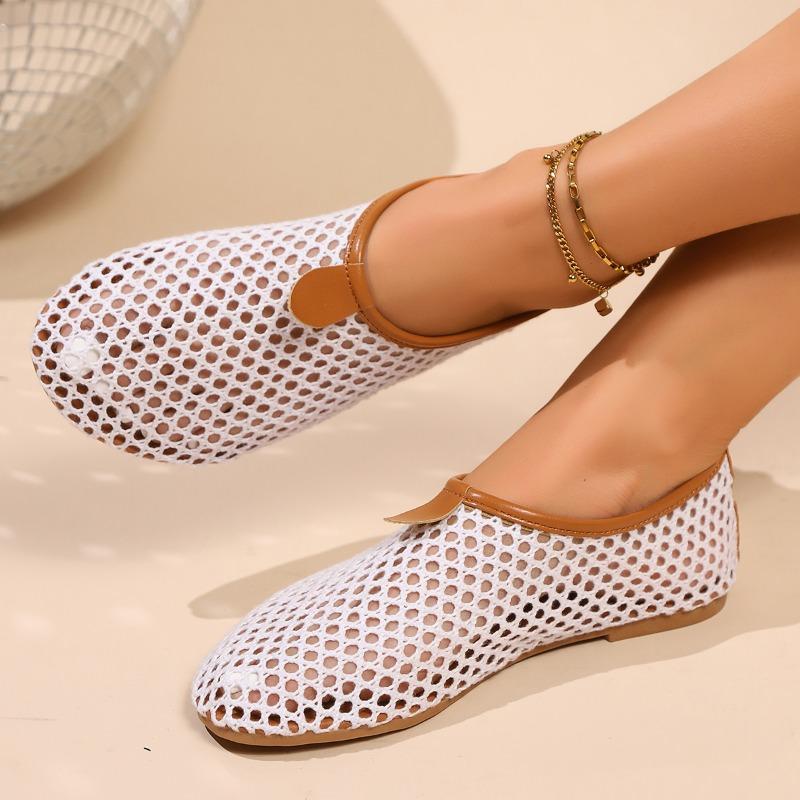 Fashion Women's Fashion Flat Shoes Spring New Round Head Deep Mouth Mesh Cloth Breathable Soft Sole Non-slip Single Shoes