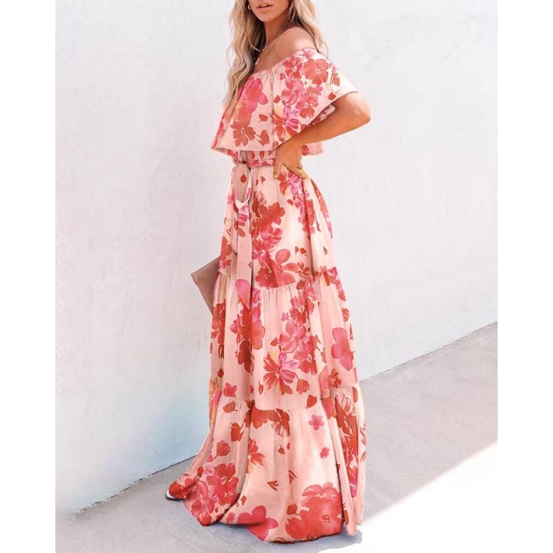 New Women's Clothing Dunhuang Chest Wrap Printing Gradual Change Color Pendulum Dress Dress
