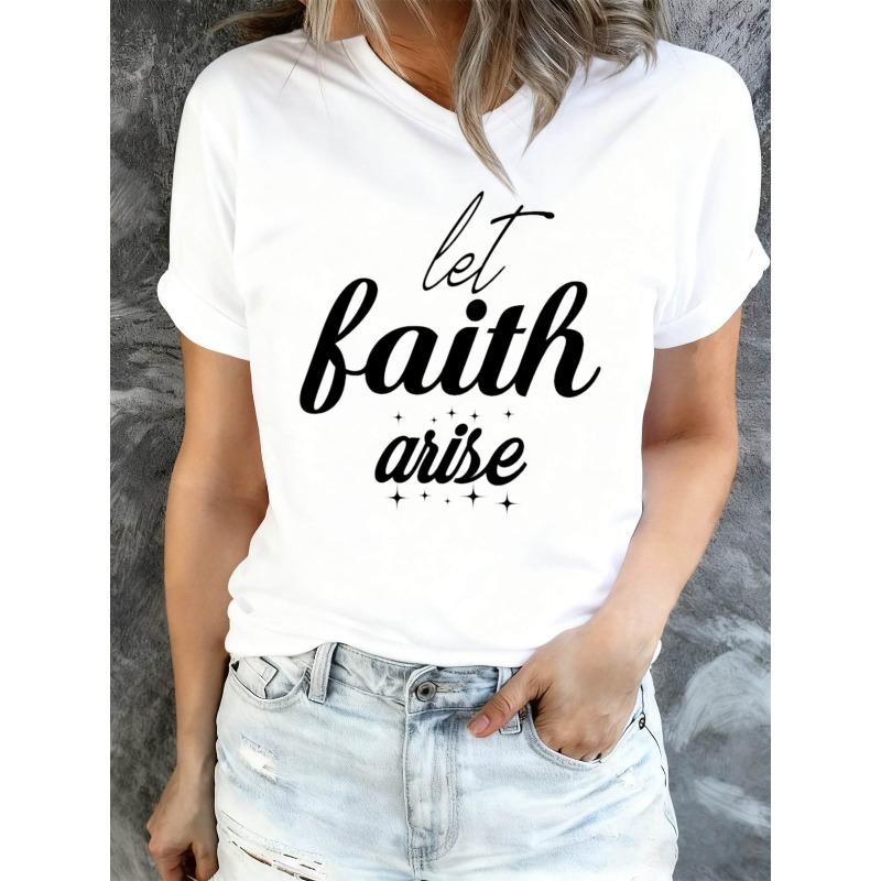 

Women s Let Faith Arise Graphic T-Shirt Casual Regular Fit Tee Ideal Mother s Day Gift S белый