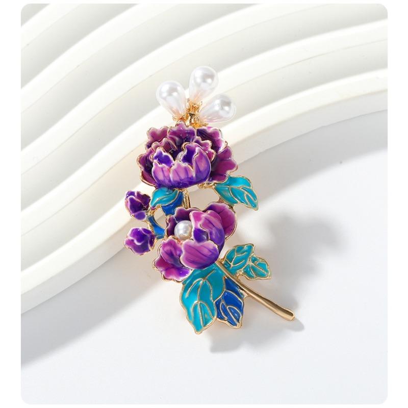 New Chinese style pink peony flower brooch, enamel color, pearl flower, versatile fashionable chest flower, brooch
