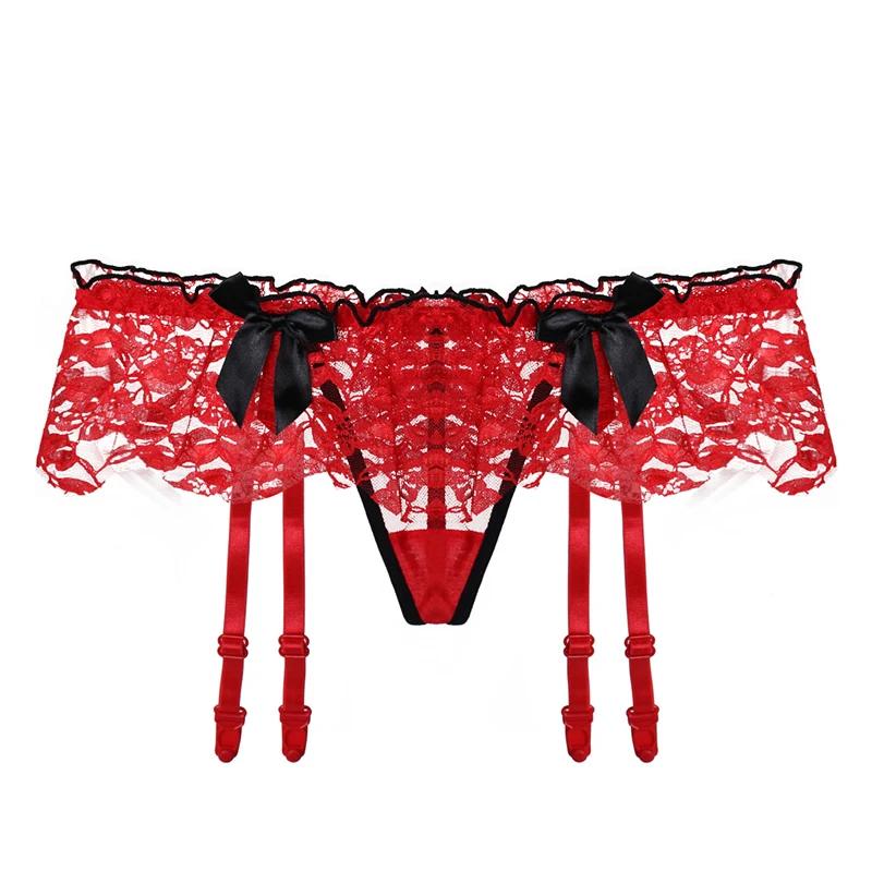 Red Lace Thigh-High Garters Women Sexy Transparent Underwear Elastic Suspender Belt For Stockings Female Erotic Lingerie