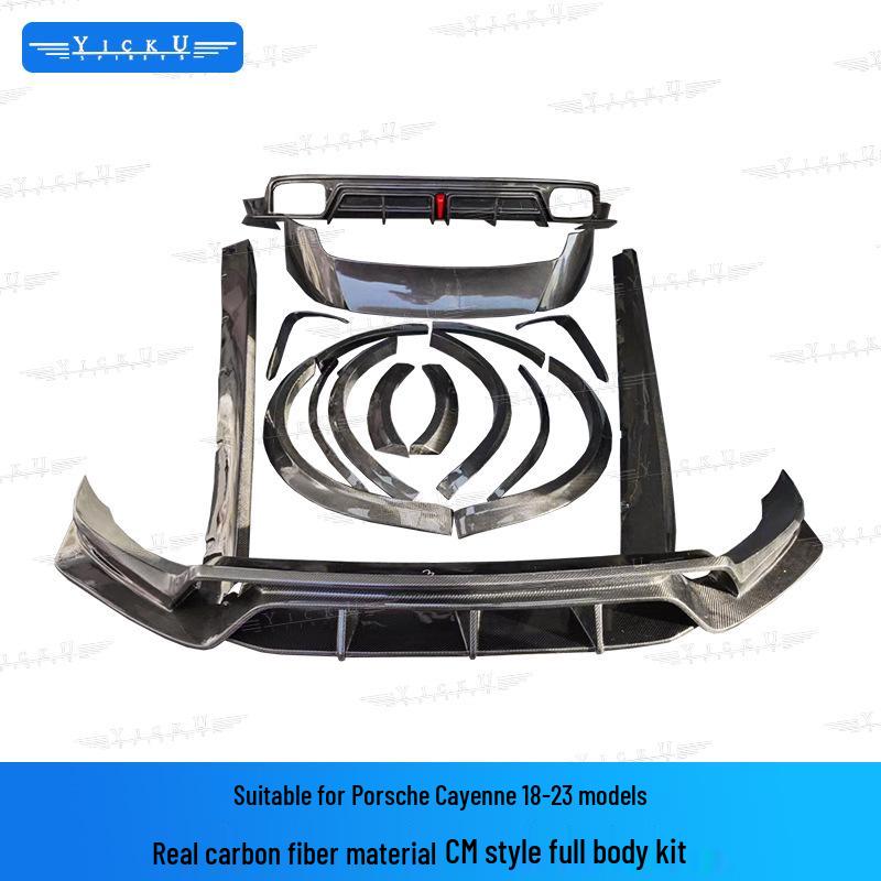 18-23 Porsche Cayenne Carbon Fiber Body Kit: Front Lip, Rear Lip, Side Skirts, Fender Flares, Roof Spoiler & Wind Deflectors