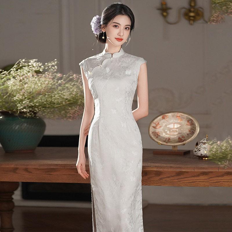 Purple Modern Chinese-Style Sleeveless Long Cheongsam Dress Women 2026 Vintage Elegant Fit