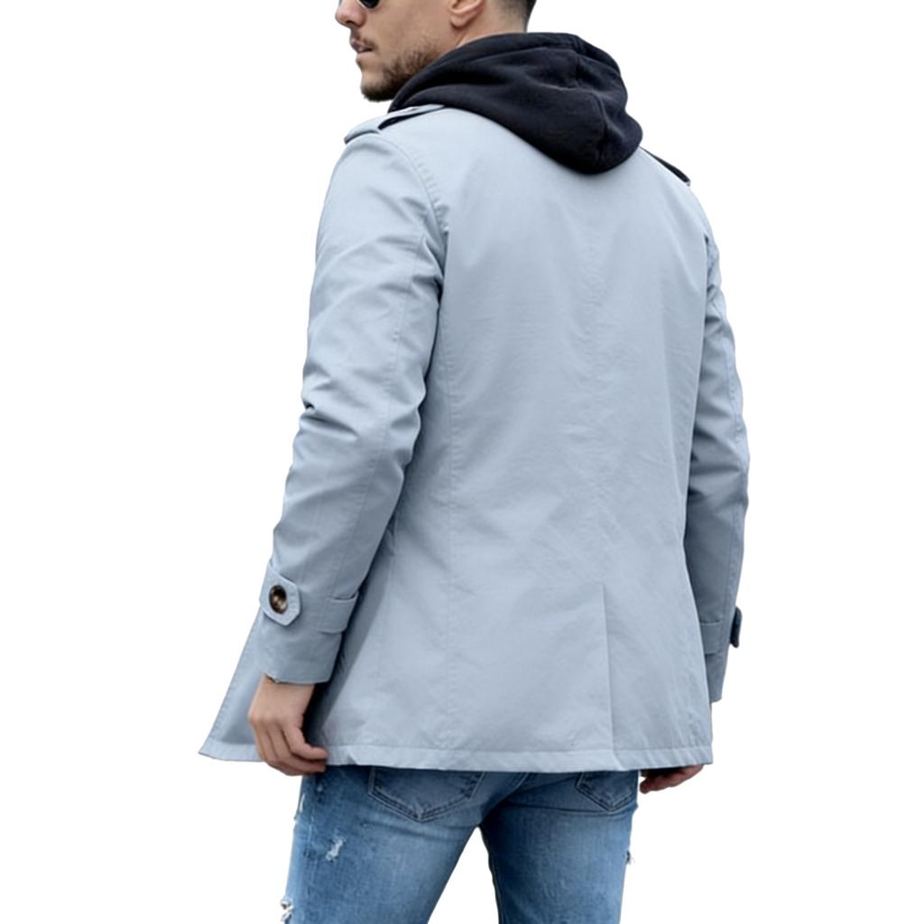Trench da uomo casual e alla moda, tinta unita, lunghezza media, con revers e bottoni