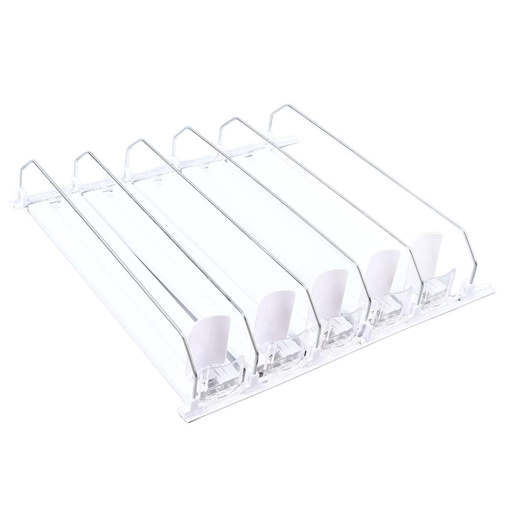 Drink Organizer for Fridge Spring Loaded Adjustable Push Rod Slide Rail Soda Can Dispenser for Beer Beverages 38cm White