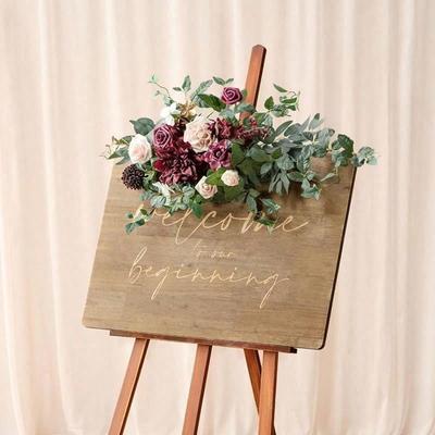 Willkommensschild Hochzeit Blumengirlande Künstliche Blumen Kulisse Girlande für Zeremonie Empfang Tür Wand Staffelei Wohndekoration Eingangsbereich Tafel Tischdekoration