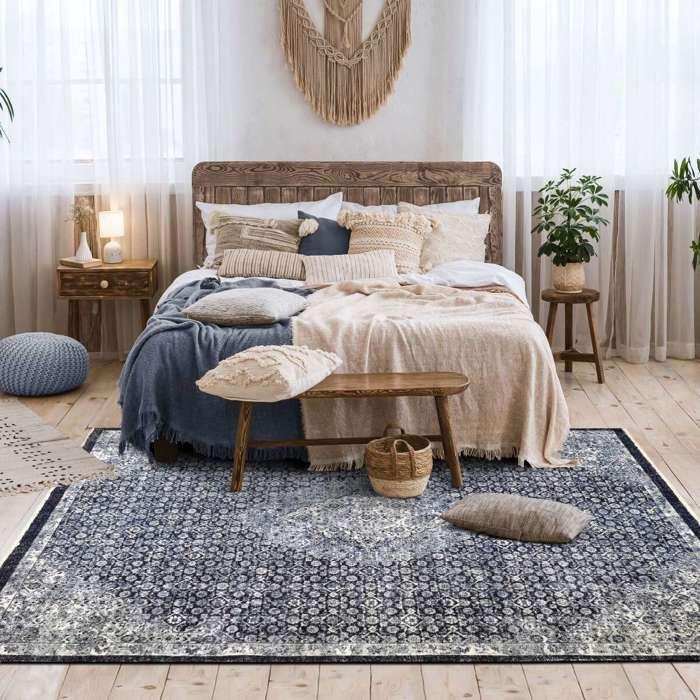 Tapis salon vintage oriental doux bleu 120x170