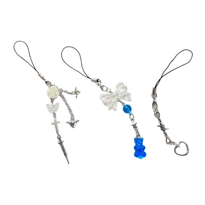 Lovely Rose Bowknot Heart Phone Charm Straps Car Keys Hanging Pendants Bag Decoration Lanyard Women Purse Accessories