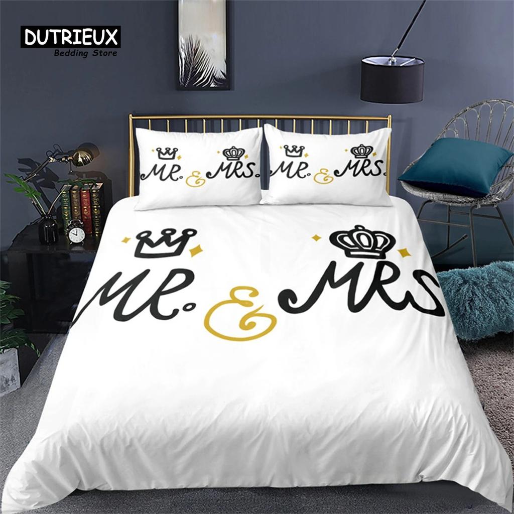 Love Words Bed Cover Kit Romantic Style Couple Sleep Bedding Kit Microfiber 3D Design Love Heart Comforter Cover Single Size Full Size Full Queen