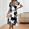 Abiti midi casual da donna alla moda, con scollo rotondo, maniche corte e stampa floreale