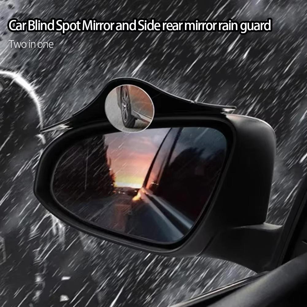 Car Rearview Mirror Rain Shield with Blind Spot Mirror - 2-in-1 Round Convex Mirror, Backup Mirror Rain Guard, Essential Driving