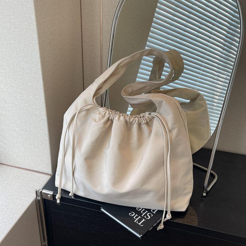Casual solid color nylon canvas bag small fresh simple large capacity hand bag drawstring fashion shoulder tote bag