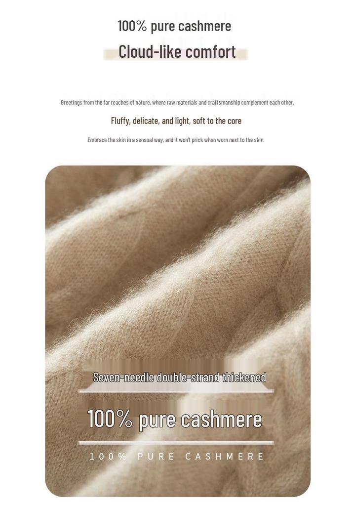 Women's High Neck Cable Knit Cashmere Sweater, Slimming Long Sleeve Thick Pullover for Autumn and Winter