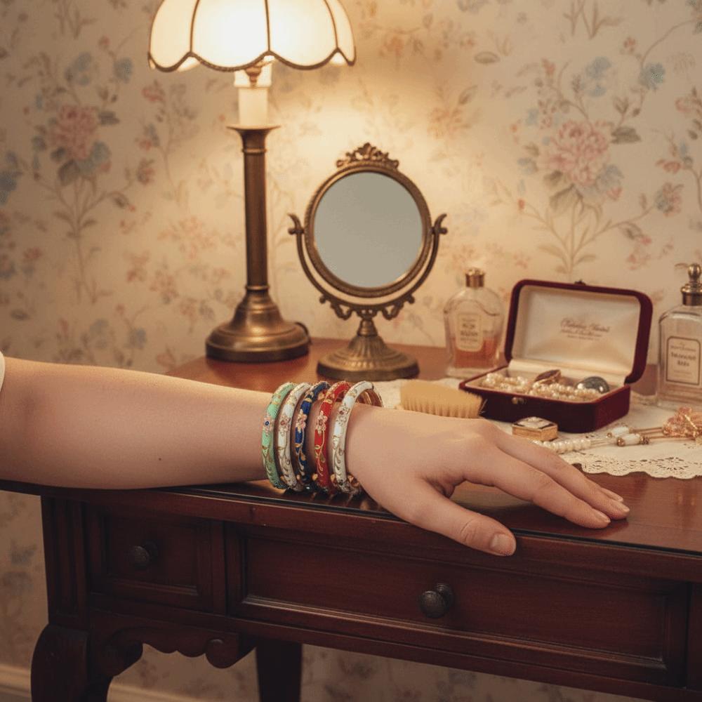 Zinc Zinc Alloy Vintage Floral Bangle Electroplating Chinese Style Enamel Bangle Cultural Performances