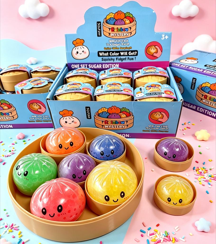 Hot Glitter Dumpling Squishy Maltose Series With Box Dumplings Sensory Squeeze Toy For Stress Relief Random Color