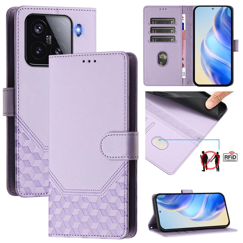 For Xiaomi 15 Case Imprinted Honeycomb RFID Blocking Leather Phone Cover with Strap