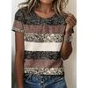 Fashion Women Retro Creative Horizontal Stripes Print T Shirt Funny Casual O-neck Short Sleeves T-shirt Summer Female Tee Shirt