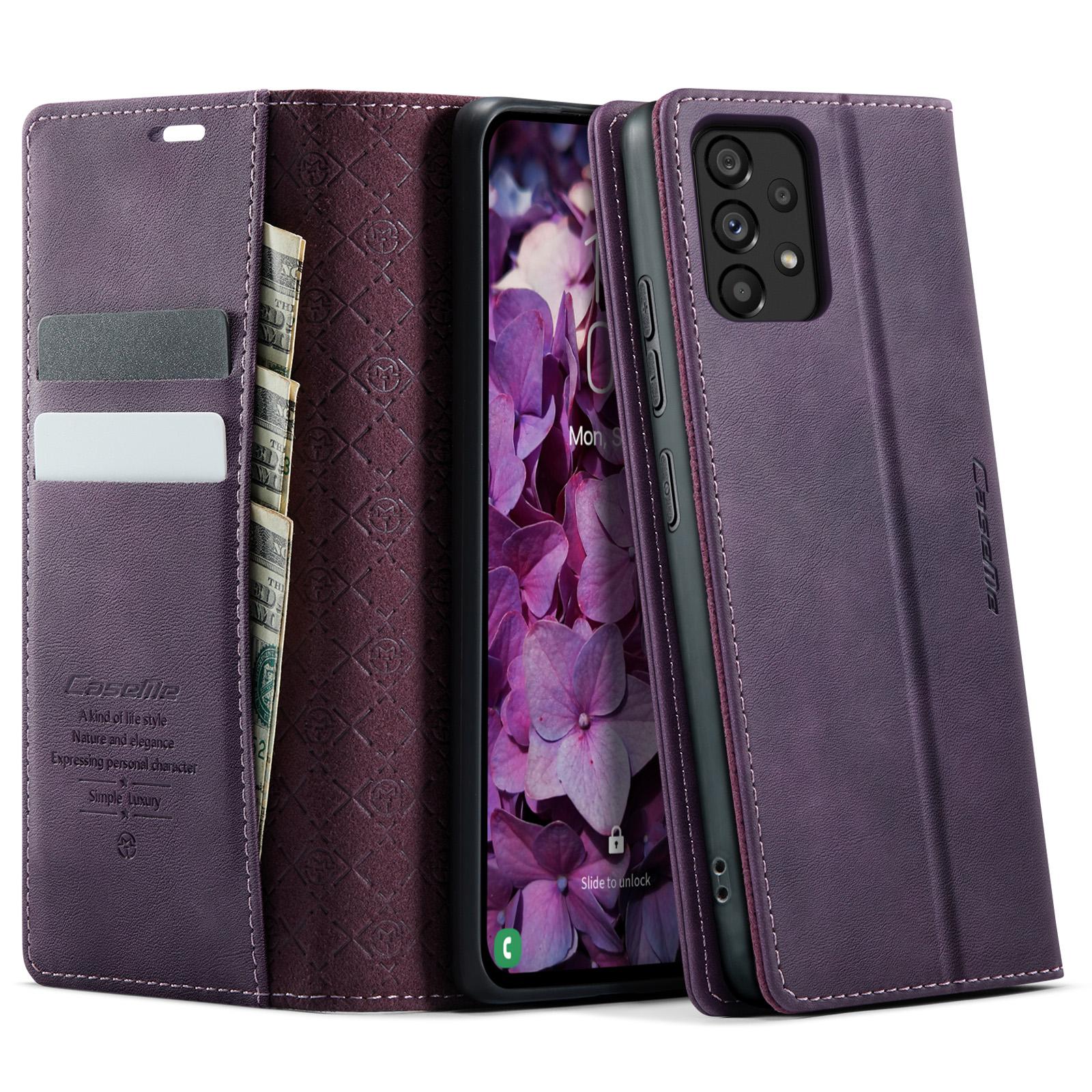 

For Samsung Galaxy A53 5G Case CASEME 033 Series RFID Blocking Wallet Stand Calf Texture Leather Phone Cover Purple