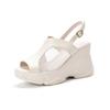 Leather Sandals Women's 2025 Summer New Slope Heel Beach Shoes Breathable Mesh Hollowed Casual Fish Mouth Muffin Sandals