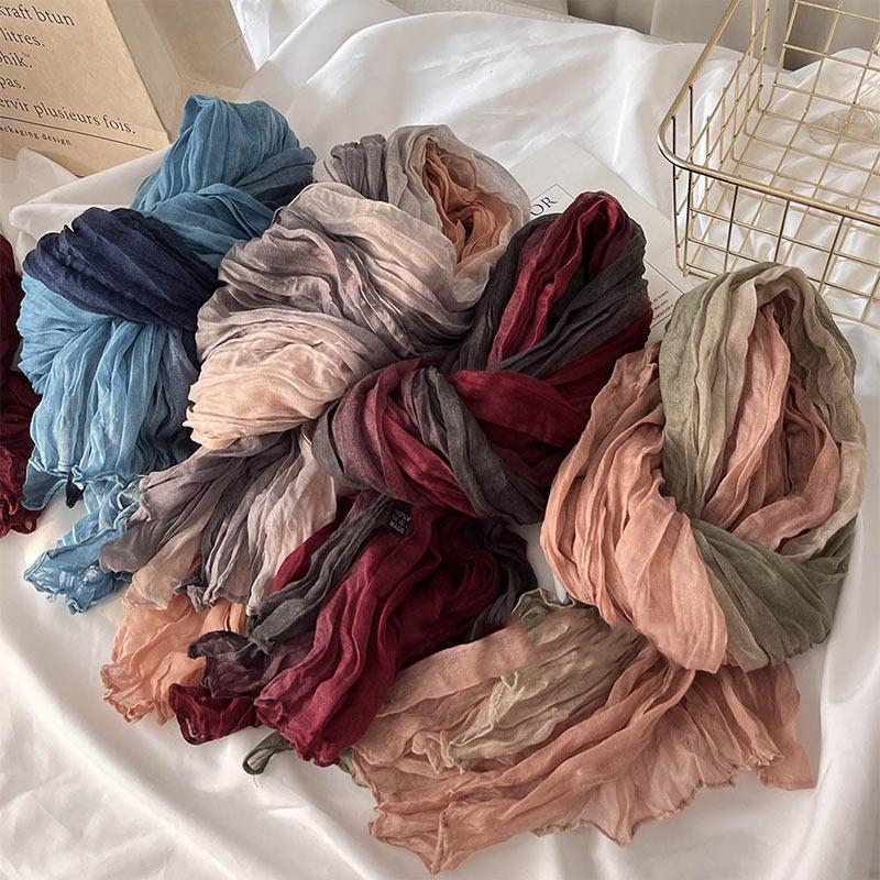 Women's Korean Warm Cotton Linen Gradient Scarf Autumn Winter Elegant Versatile Jacket Neck Shawl Long Soft Scarf Fashion Item