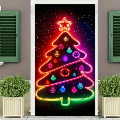 Christmas Glowing Door Curtain Banner Festive Holiday Decor for Front Door Party Porch Hanging Sign