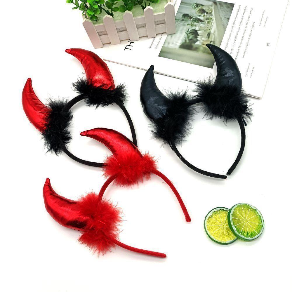 Cosplay Ox Horns Headband Headpiece Demon Hair Hoop Puffy Halloween Hair Band  Kids