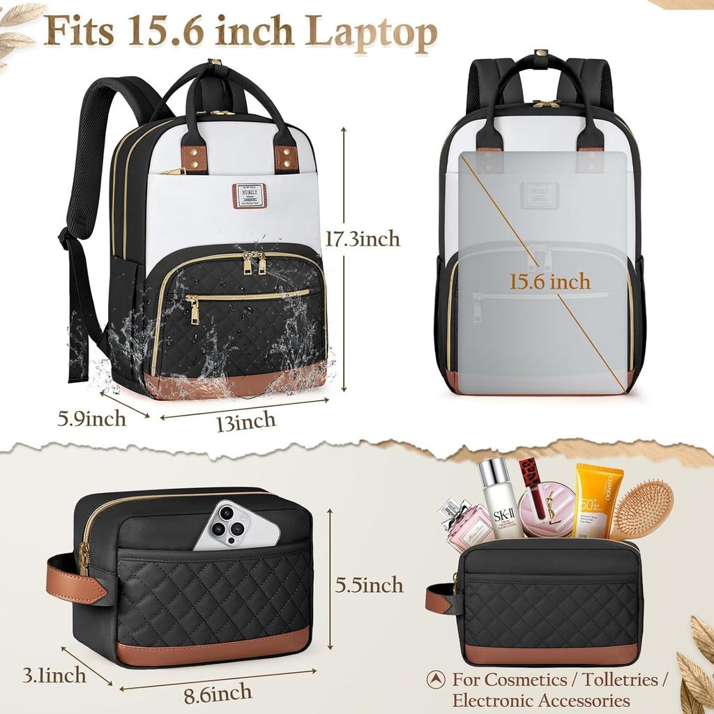 2Pcs Women Travel Backpack Work Waterproof Business Backpacks Outdoor College Carry On Backpacks Casual Bag with Small Bag