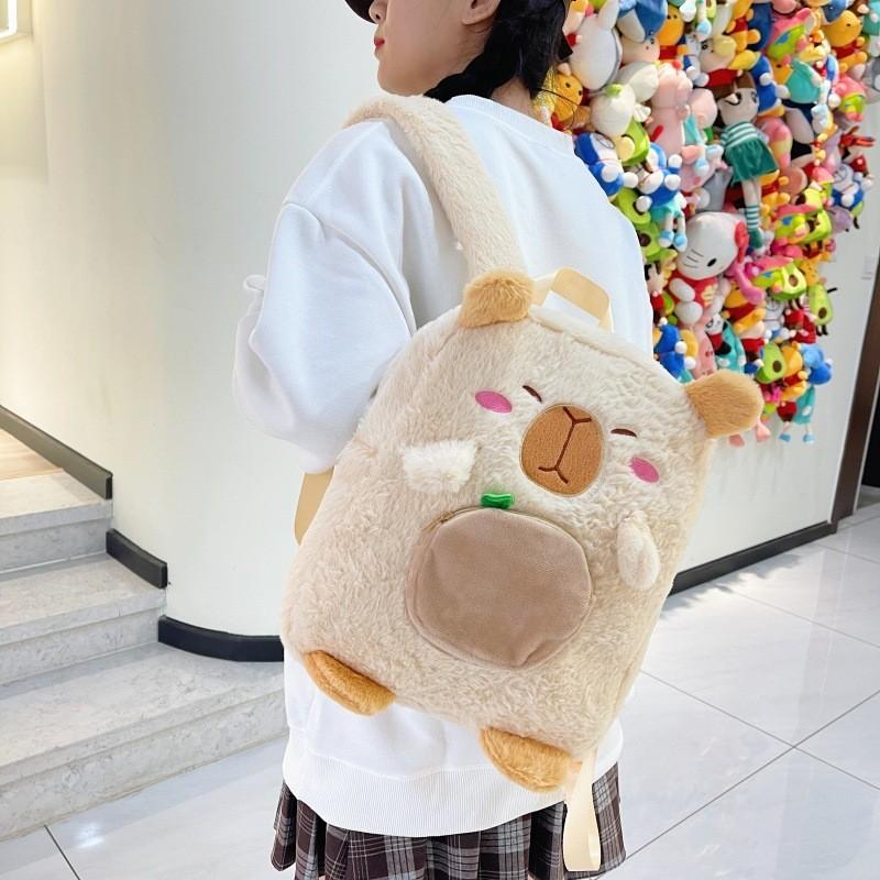 Stuffed Capybara Animal Schoolbags Backpack Spacious Storage Bag Gifts Kids