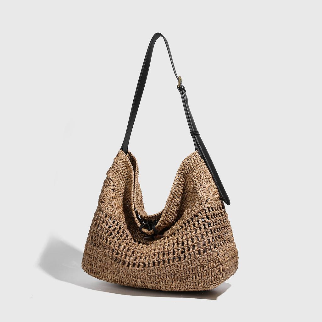2025 New Summer French Style Lazy Beach Vacation Bag Niche Straw Woven Handmade Women's Bag Large Capacity