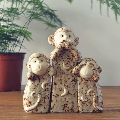 3-Piece Ceramic Monkey Statues – Tabletop Art Ornaments for Home & Office Decor