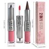 Lápiz Delineador de Labios 2en1 Cónico Degradado Marrón Nude Brillo de Labios Espejo Delineador de Labios Mate Impermeable Contorno de Labios Maquillaje No Pegajoso